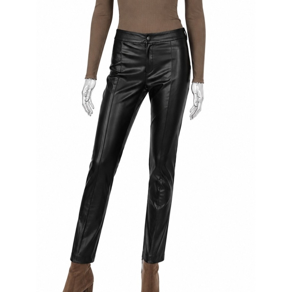 Mango MNG Basics Black Faux Leather Slim Fit Pants SKUW756
